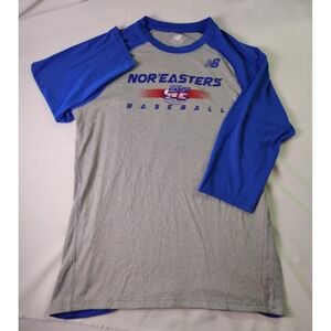 New Balance Noreasters‎ Baseball Raglan Shirt Athletic Graphic Gray Blue Mens L